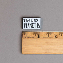 Load image into Gallery viewer, &#39;There is no planet b&#39; protest poster enamel lapel pin with ruler for scale